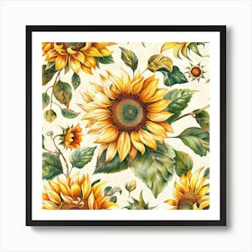 Sunflowers On A White Background Art Print