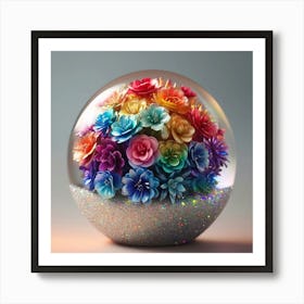 Glass Ball With Flowers Art Print