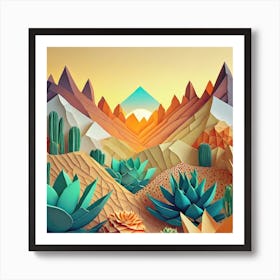 Firefly Beautiful Modern Abstract Succulent Landscape And Desert Flowers With A Cinematic Mountain V (7) Art Print