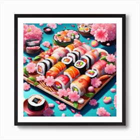 Sushi And Flowers Art Print