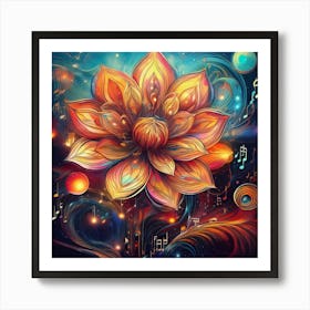 Lotus Flower With Music Notes 3 Art Print