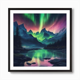 A Breathtaking View Of The Northern Lights Dancing Across A Starry Night Sky 1 Art Print