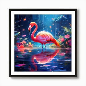 Very Colorful Picture Of Flamingo In Water Beautiful Lighting And Reflections Golden Ratio Fake (1) Art Print