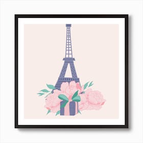 Eiffel Tour And Peonies Square Art Print