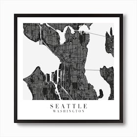 Seattle Washington Minimal Black Mono Street Map  Square Art Print