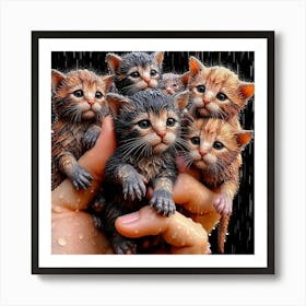 Kittens In Rain Art Print