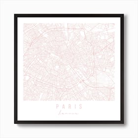 Paris France Light Pink Minimal Street Map Square Art Print