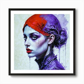 Girl With Purple Paint On Her Face Art Print