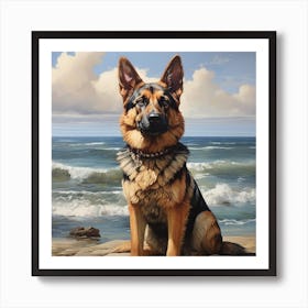 German Shepherd Dog On The Beach Art Print