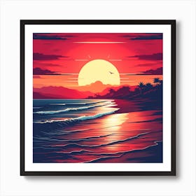 Sunset Beach Wallpaper Art Print