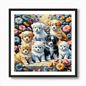 Puppies In The Garden 5 Art Print