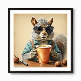 Squirrel With A Cup Of Coffee 2 Poster