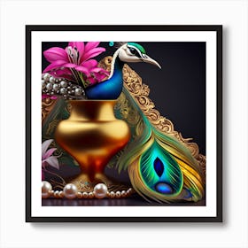 Peacock In A Vase Art Print