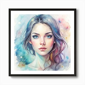 Watercolor Of A Girl With Blue Eyes Art Print