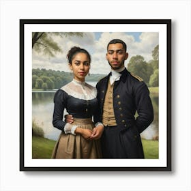 Mixed Race Couple At A Lake 1 Art Print