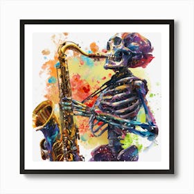 Skeleton Playing Saxophone Art Print