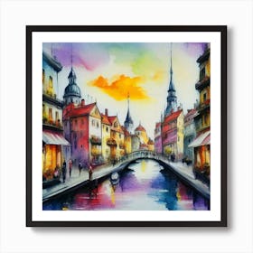 Watercolor Of A City 1 Art Print