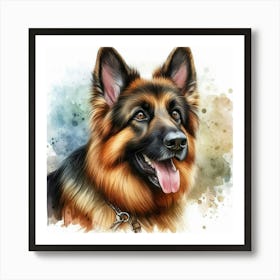 German Shepherd Dog Head Watercolor Painting Art Print