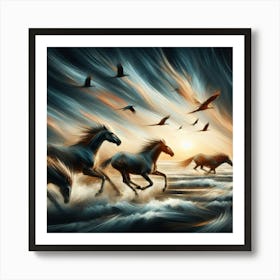 Horses In The Sea Art Print