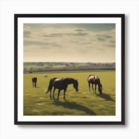 Horses Grazing In A Field Art Print