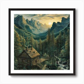 Cabin In The Mountains 4 Art Print