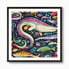 Eels And Fish At A Party Art Print