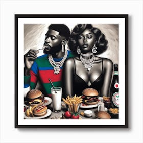 Man And A Woman At A Restaurant Art Print