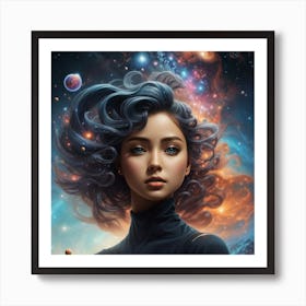 Absolute Reality V16 The Girls Face Consists Of Galaxies And N 2 Art Print