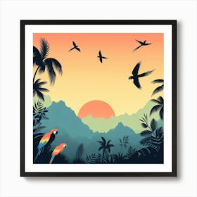 Tropical Parrots Art Print