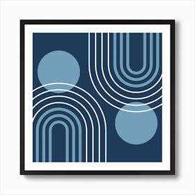 Mid Century Modern Geometric B22 In Navy Blue Shades (Rainbow And Sun Abstract) 02 Art Print