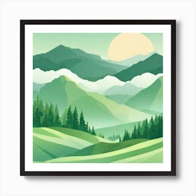 Misty mountains background in green tone 139 Art Print