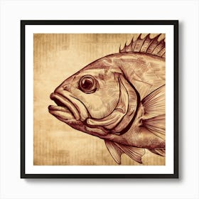 Fish Drawing On Old Paper Art Print