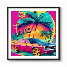 Tropic ocean with a car Art Print