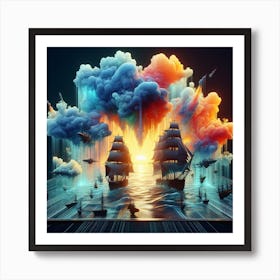 Luminous sailboats amid thick smoke 5 Art Print