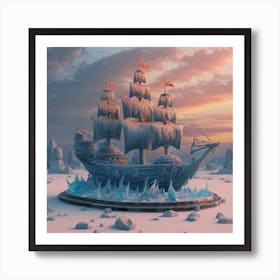 Beautiful ice sculpture in the shape of a sailing ship 4 Art Print