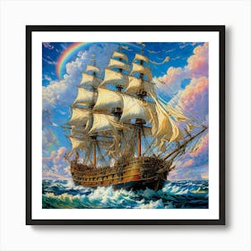 Sailing Ship With Rainbow Poster