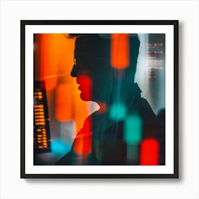 Silhouette Of A Man In Front Of A Computer Screen Art Print