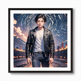 Young Man In A Leather Jacket Art Print