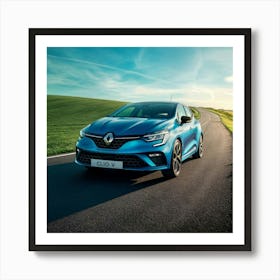 Blue Renault Clio Driving On The Road Art Print