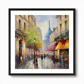 Paris Street.Paris city, pedestrians, cafes, oil paints, spring colors. 5 Art Print