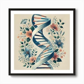 Floral Dna Helix Printed Art A Beautiful Fusion Of Science And Nature, Featuring A Dna Helix With Delicate Floral Accents, Perfect For Medicine Enthusiasts And Adding Elegance To Any Space Printed Art Print