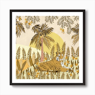 Golden Tiger Yellow Square Art Print