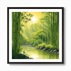 A Stream In A Bamboo Forest At Sun Rise Square Composition 411 Affiche