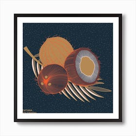 Coconuts And Coconut Tree Branch Square Art Print