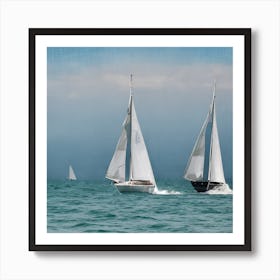 Sailboats On The Horizon Capture The Elegance Of Sailboats On The Open Sea Their Sails Billowing Art Print