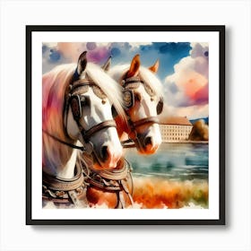 Watercolor Of Horses Art Print