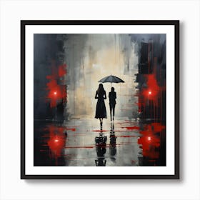 Two Women Walking In The Rain Art Print