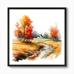 Watercolor Autumn Landscape Watercolor Painting 8 Art Print