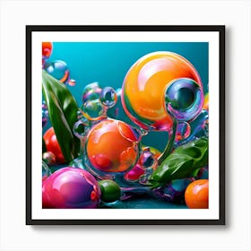 3d Bubbles Colors Dimensional Objects Illustrations Shapes Plants Vibrant Textured Spheric (14) 2 Art Print