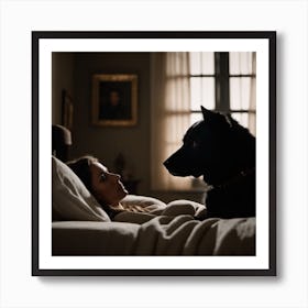 Woman In Bed With A Dog Art Print